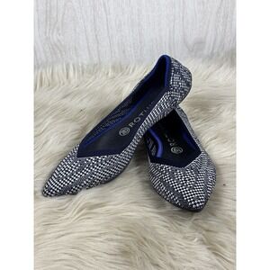 Rothys The Point Flats Womens 8.5 Navy Houndstooth Knit Slip On Chic